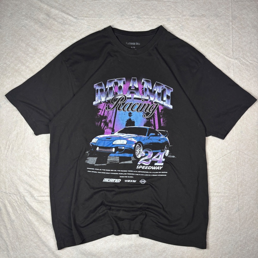 Black Flatbush Deli Miami Racing Graphic T-Shirt – Size XL